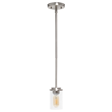 Lalia Home 1 Light Minimalist Industrial Farmhouse Adjustable Hanging Cylinder Glass Pendant Fixture, LHP-3011-BN