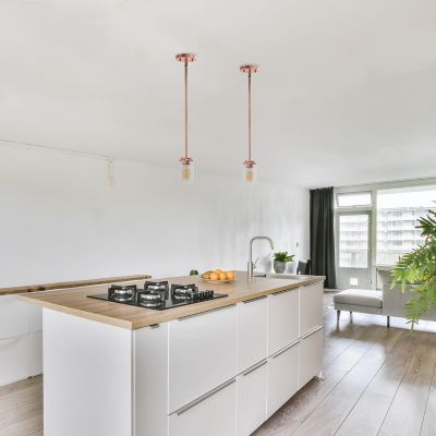 Lalia Home 1-Light Minimalist Industrial Farmhouse Adjustable Hanging Cylinder Glass Pendant Light, Rose Gold