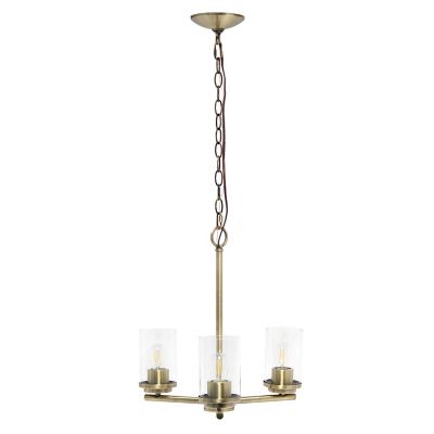 Image showing  3-Light Classic Contemporary Glass and Metal Hanging Pendant Chandelier, Antique Brass