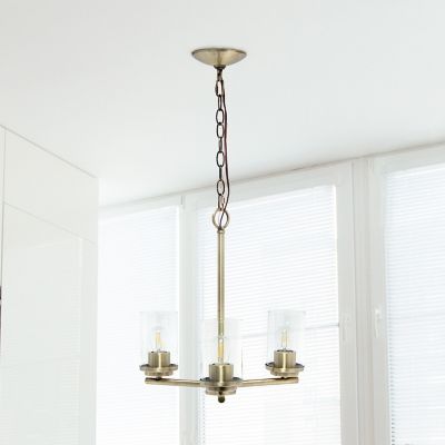 Image showing  3-Light Classic Contemporary Glass and Metal Hanging Pendant Chandelier, Antique Brass
