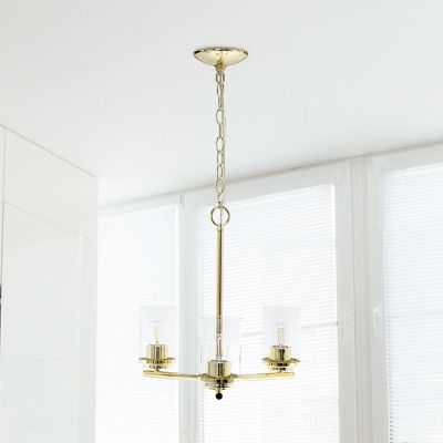 Image showing  3-Light Classic Contemporary Glass and Metal Hanging Pendant Chandelier, Gold