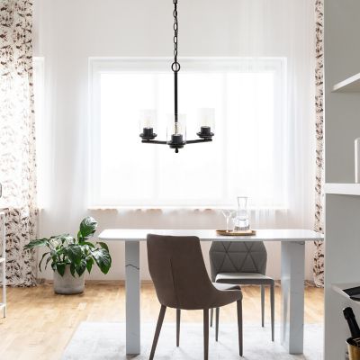 Lalia Home 3-Light Classic Contemporary Glass and Metal Hanging Pendant Chandelier, Bronze
