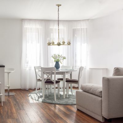 Lalia Home 5-Light Classic Contemporary Glass and Metal Hanging Pendant Chandelier, Antique Brass