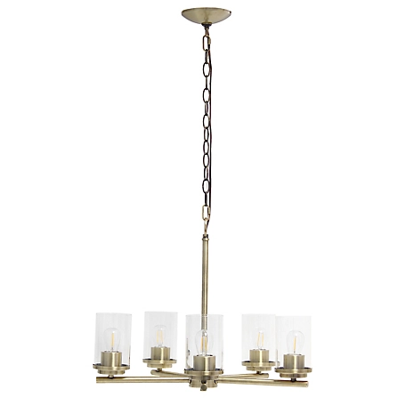 Lalia Home 5 Light Classic Contemporary Glass and Metal Hanging Pendant Chandelier, LHP-3013-AB