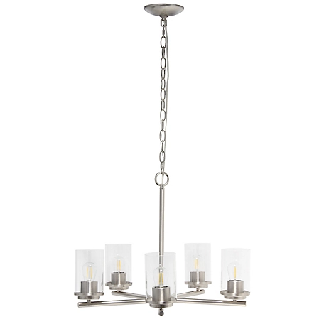 Lalia Home 5 Light Classic Contemporary Glass and Metal Hanging Pendant Chandelier, LHP-3013-BN