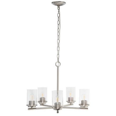Image showing  5-Light Classic Contemporary Glass and Metal Hanging Pendant Chandelier, Brushed Nickel