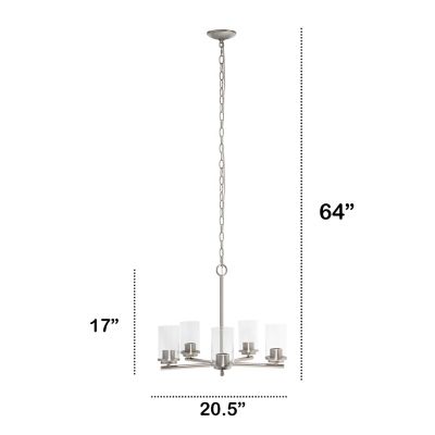 Image showing  5-Light Classic Contemporary Glass and Metal Hanging Pendant Chandelier, Brushed Nickel