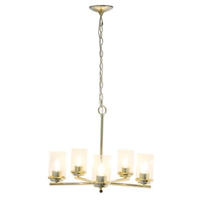 Image showing  5-Light Classic Contemporary Glass and Metal Hanging Pendant Chandelier, Gold