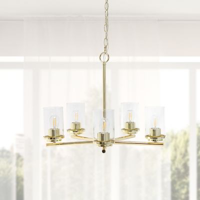Image showing  5-Light Classic Contemporary Glass and Metal Hanging Pendant Chandelier, Gold