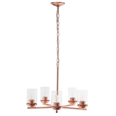Image showing  5-Light Classic Contemporary Glass and Metal Hanging Pendant Chandelier, Rose Gold