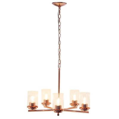 Image showing  5-Light Classic Contemporary Glass and Metal Hanging Pendant Chandelier, Rose Gold