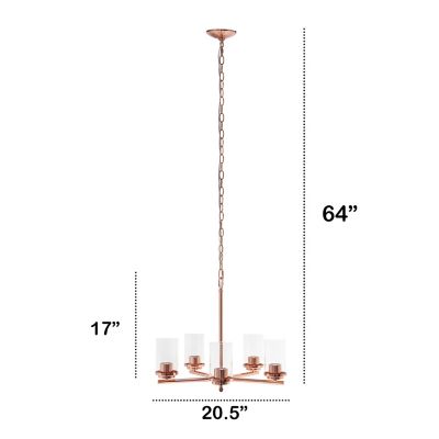 Image showing  5-Light Classic Contemporary Glass and Metal Hanging Pendant Chandelier, Rose Gold