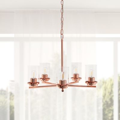 Image showing  5-Light Classic Contemporary Glass and Metal Hanging Pendant Chandelier, Rose Gold