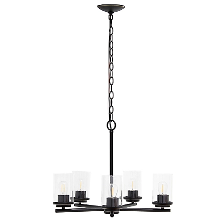 Lalia Home 5 Light Classic Contemporary Glass and Metal Hanging Pendant Chandelier, LHP-3013-RZ