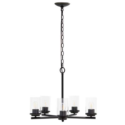 Image showing  5-Light Classic Contemporary Glass and Metal Hanging Pendant Chandelier, Bronze
