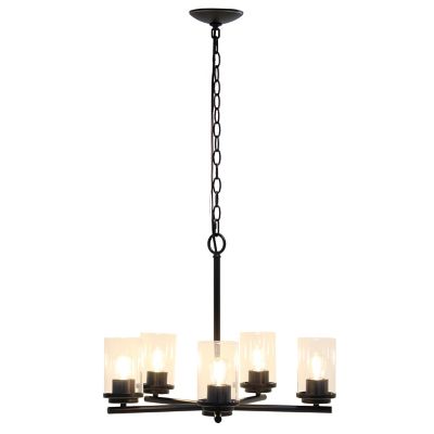 Image showing  5-Light Classic Contemporary Glass and Metal Hanging Pendant Chandelier, Bronze