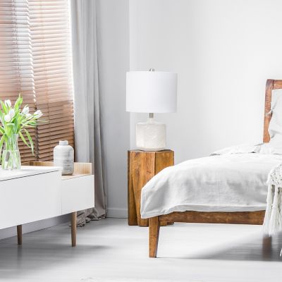 Lalia Home Contemporary Bohemian Ceramic Eyelet Pattern Floral Textured Bedside Table Lamp with Fabric Shade, LHT-3000-OF