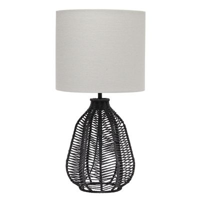 Lalia Home Vintage Rattan Wicker Style Paper Rope Bedside Table Lamp With Fabric Shade, Lht-4017-Bk
