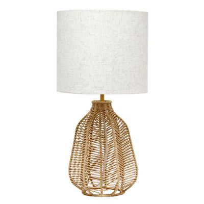 Lalia Home Vintage Rattan Wicker Style Paper Rope Bedside Table Lamp with Fabric Shade, LHT-4017-NA