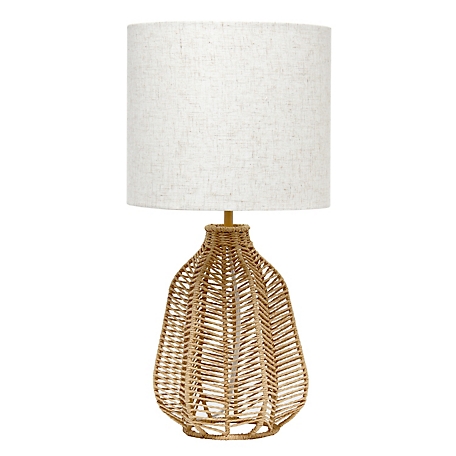 Lalia Home Vintage Rattan Wicker Style Paper Rope Bedside Table Lamp with Fabric Shade, LHT-4017-NA