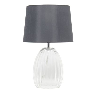 Lalia Home Contemporary Fluted Glass Bedside Table Lamp with Fabric Shade, LHT-4019-GY