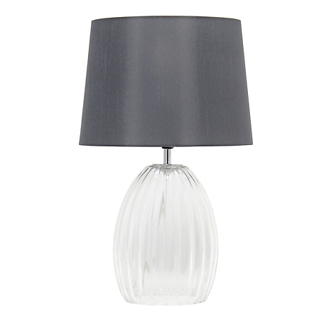 Lalia Home Contemporary Fluted Glass Bedside Table Lamp with Fabric Shade, LHT-4019-GY