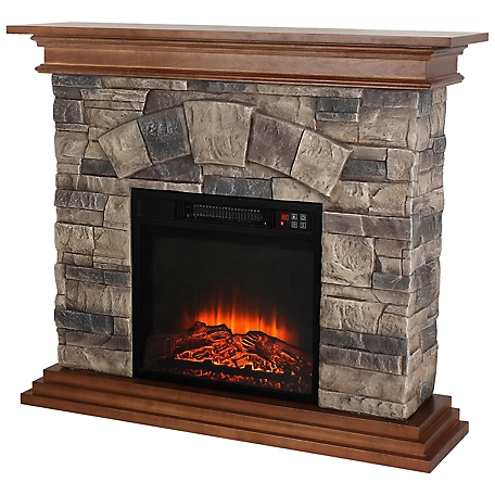 thermomate 40 in. Stone Mantel Package with 18 in. Electric Fireplace Built-In, Brown