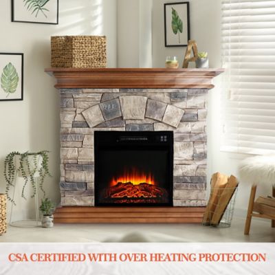 Image showing  Stone Mantel Package with 18 in. Electric Fireplace Built-in, 40 in., Brown