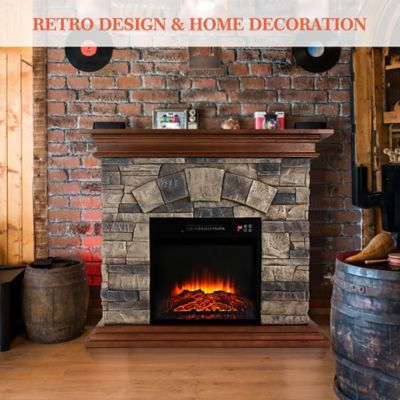 Image showing  Stone Mantel Package with 18 in. Electric Fireplace Built-in, 40 in., Brown