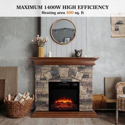 Image showing  Stone Mantel Package with 18 in. Electric Fireplace Built-in, 40 in., Brown