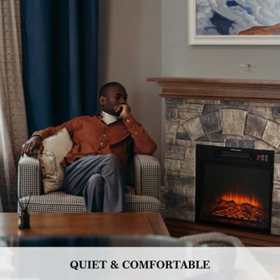 Image showing  Stone Mantel Package with 18 in. Electric Fireplace Built-in, 40 in., Brown