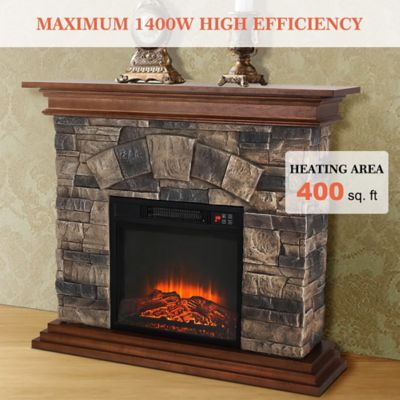Image showing 6 th thermomate Stone Mantel Package with 18 in. Electric Fireplace Built-in, 40 in., Brown