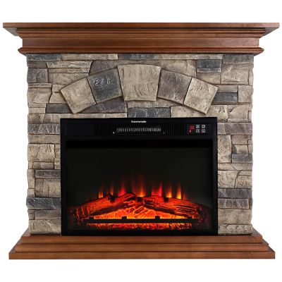 thermomate 40 in. Faux Wood and Stone Mantel Electric Fireplace with Remote,Brown