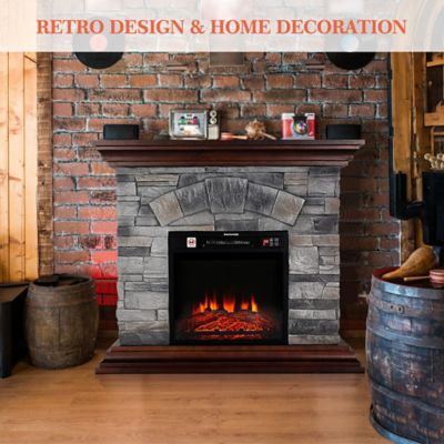 Image showing  Faux Wood and Stone Mantel Electric Fireplace with Remote, 40 in., Grey