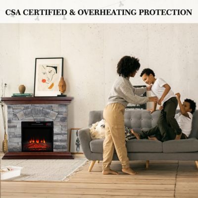 Image showing  Faux Wood and Stone Mantel Electric Fireplace with Remote, 40 in., Grey