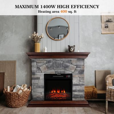 Image showing  Faux Wood and Stone Mantel Electric Fireplace with Remote, 40 in., Grey