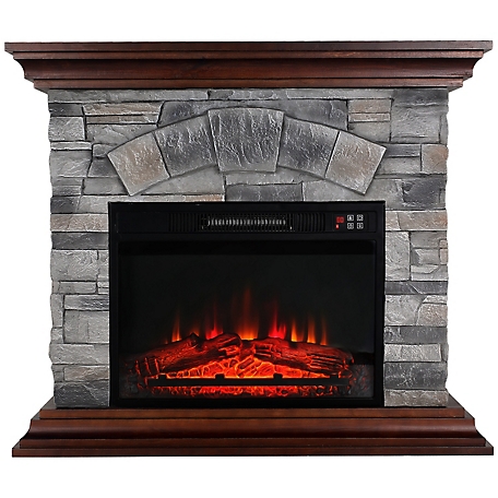 thermomate 40 in. Faux Wood and Stone Mantel Electric Fireplace with Remote,Grey