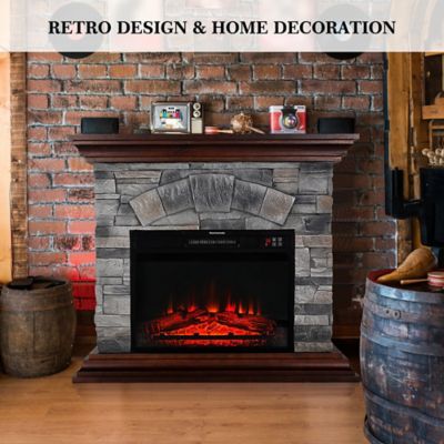 Image showing  40 in. Faux Wood and Stone Mantel Electric Fireplace with Remote,Grey