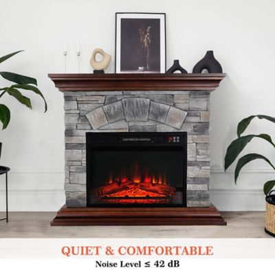 Image showing  40 in. Faux Wood and Stone Mantel Electric Fireplace with Remote,Grey