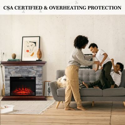 Image showing  40 in. Faux Wood and Stone Mantel Electric Fireplace with Remote,Grey