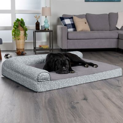 Image showing  Plush & Almond Print Orthopedic Deluxe L-Chaise Pet Bed for Dogs & Cats