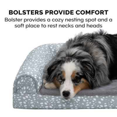 Image showing  Plush & Almond Print Orthopedic Deluxe L-Chaise Pet Bed for Dogs & Cats