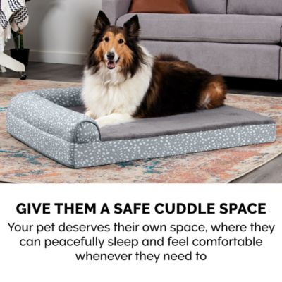 Image showing  Plush & Almond Print Orthopedic Deluxe L-Chaise Pet Bed for Dogs & Cats