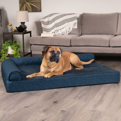 Image showing  Plush Memory Top Deluxe L-Chaise Pet Bed, Almond Print