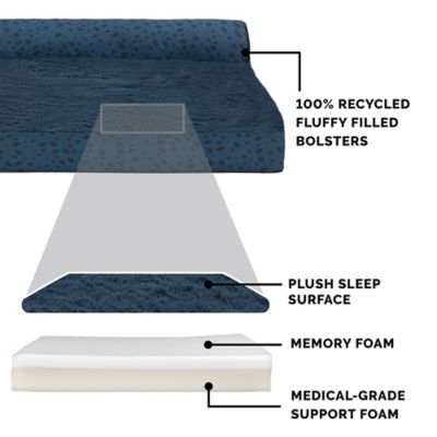 Image showing  Plush Memory Top Deluxe L-Chaise Pet Bed, Almond Print