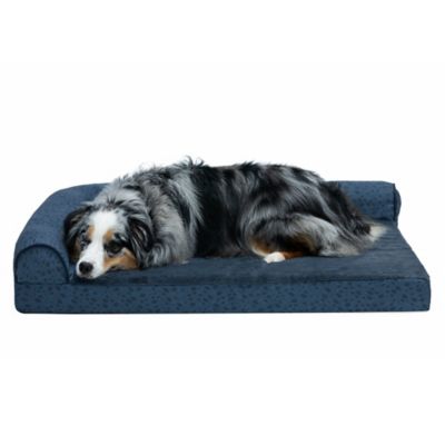 FurHaven Plush Cooling Gel Top Deluxe L-Chaise Pet Bed, Almond Print