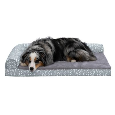 FurHaven Plush Cooling Gel Top Deluxe L-Chaise Pet Bed, Almond Print