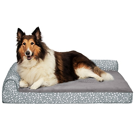 FurHaven Plush Cooling Gel Top Deluxe L-Chaise Pet Bed, Almond Print