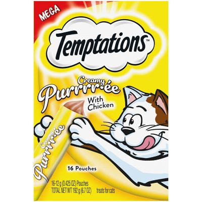 Temptations Creamy Puree with Chicken Lickable, Squeezable Cat Treats, 16-Pack of 12g Pouches