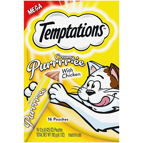 Temptations Creamy Puree with Chicken Lickable, Squeezable Cat Treats, 16-Pack of 12g Pouches